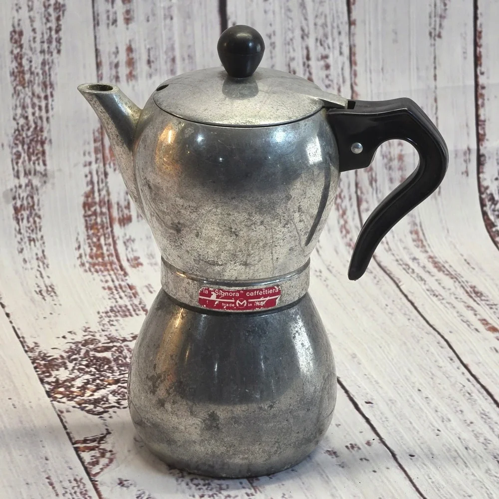 La Signora Moka Pot Espresso Maker Silver Good Vintage Italian Aluminum
